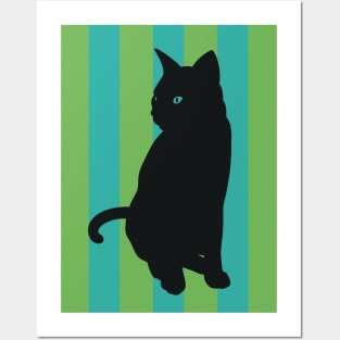 Black Cat Blue Green Posters and Art